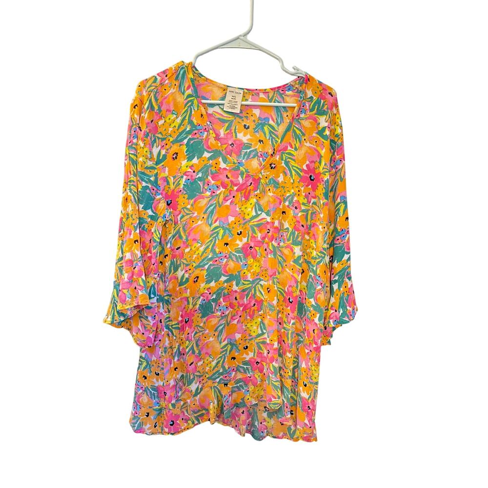 Ann Cole Women’s Floral Swim Cover-Up Tunic Top Resort Wear Size  Medium